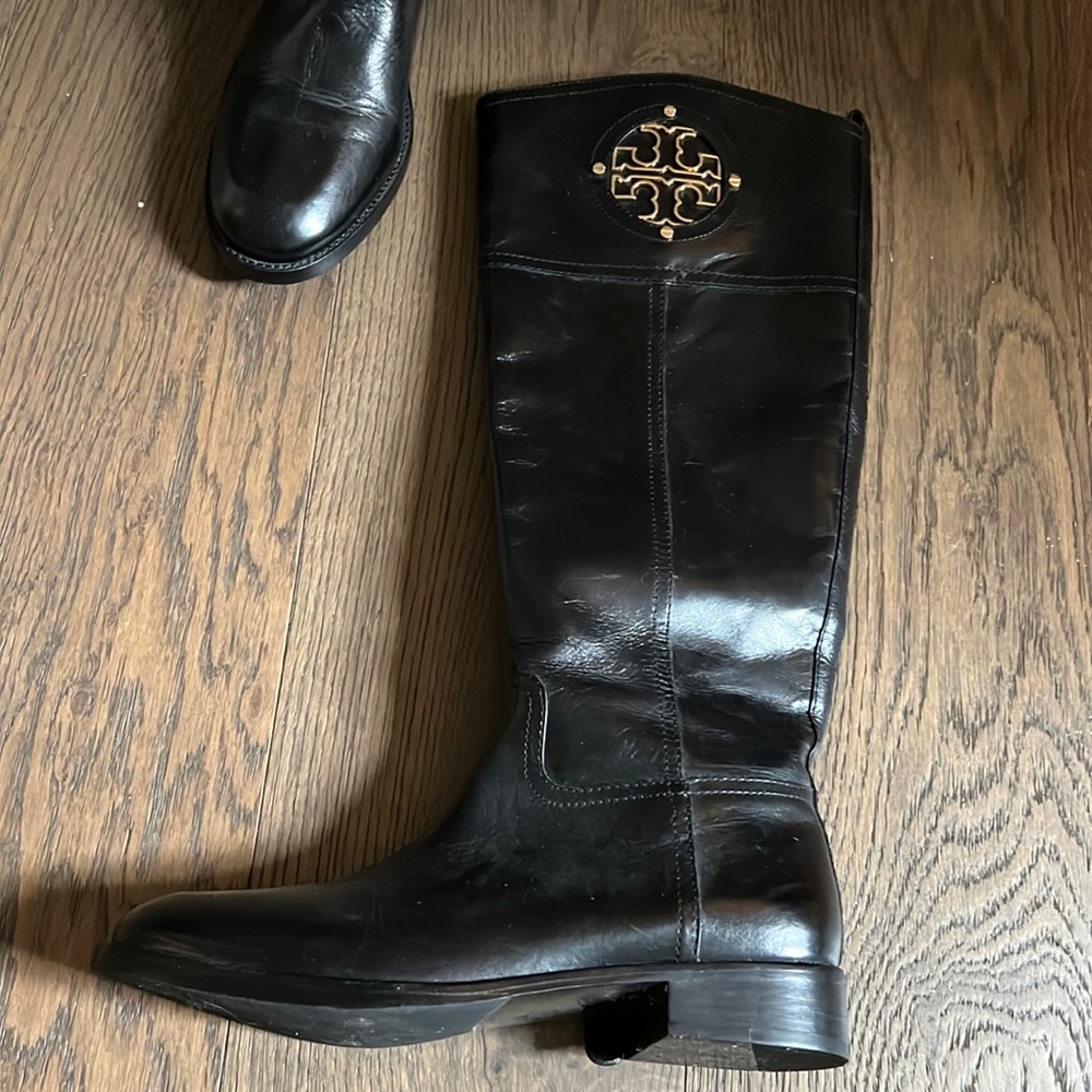 Tory Burch leather tall black riding boots